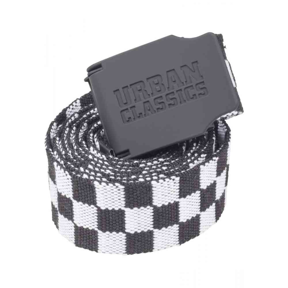 Urban Classics - UC Canvas Belt Checkerboard 150cm black/white one size Canvas riem - Zwart/Wit